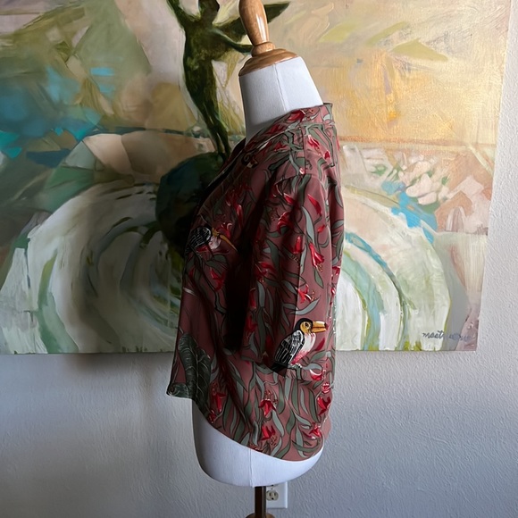 Carole Little vintage 90s silk safari toucan leaf print top small - Picture 8 of 16